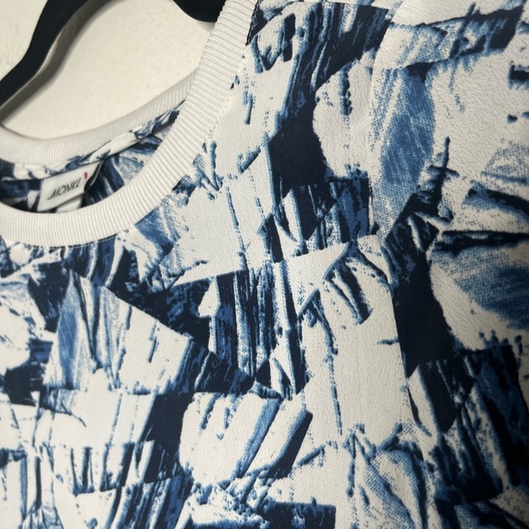 Monki Crewneck Short Sleeve Shirt Blouse Navy Blue White Size Small - Picture 6 of 9